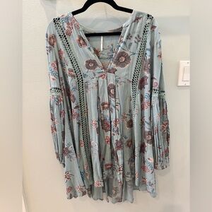 Free People Floral Knit Dress in Blue and Pink